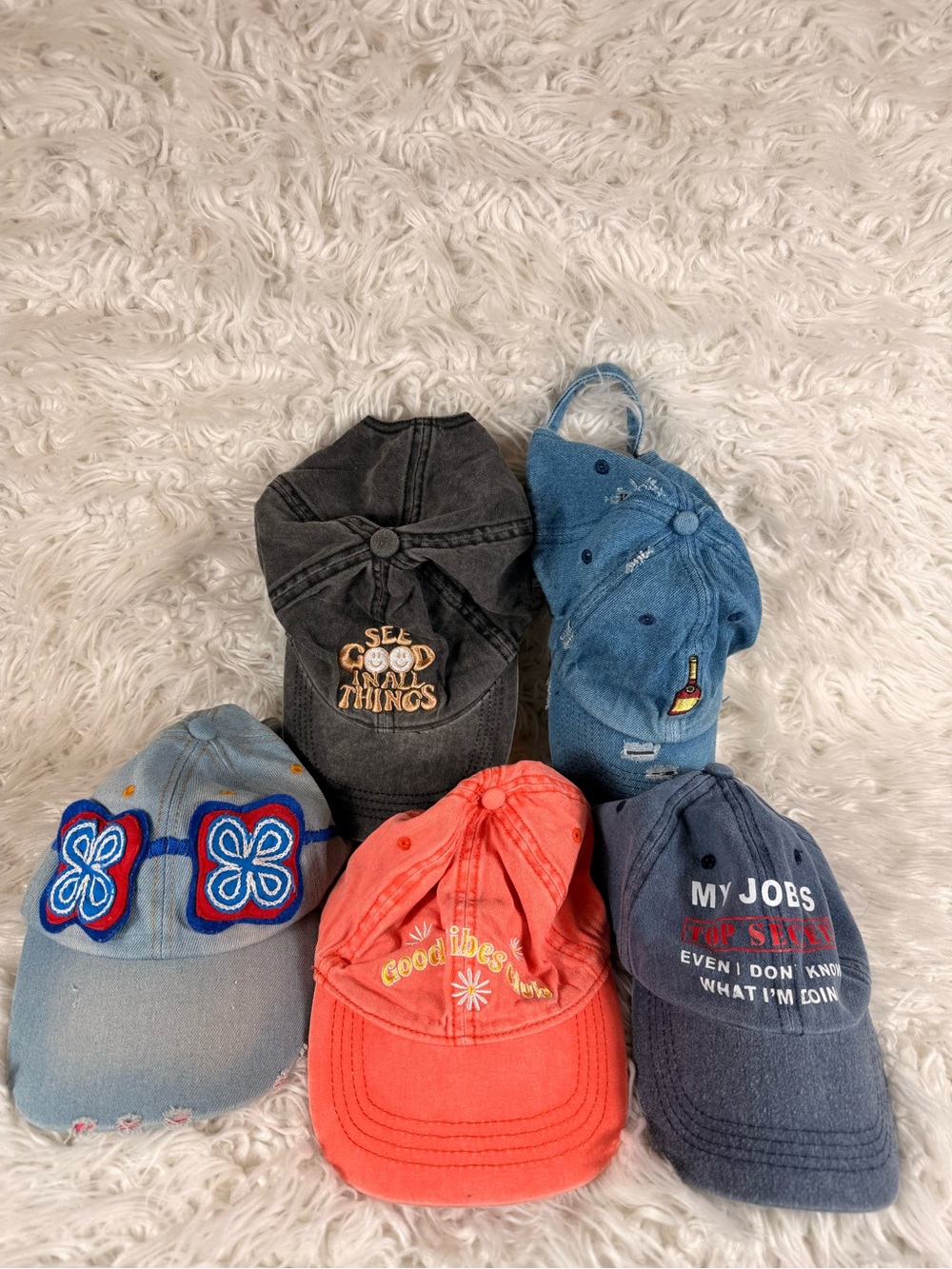 Lot of 5 Embroidered Baseball Caps - Assorted Colors